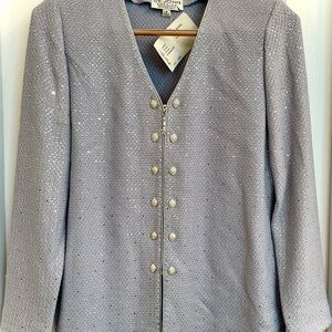 St. John Evening Shimmering Dusty Blue w/Silver Accents Blazer Size 16 NWT